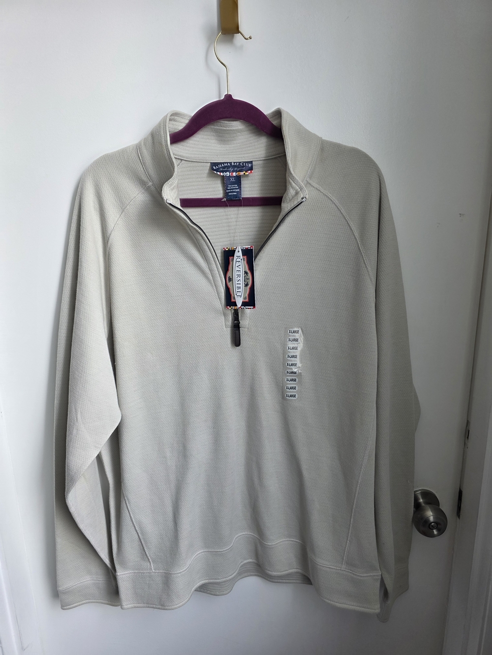 NWT Bahama Bay Club Men’s Half-Zip Sweater - Light Beige Reversible